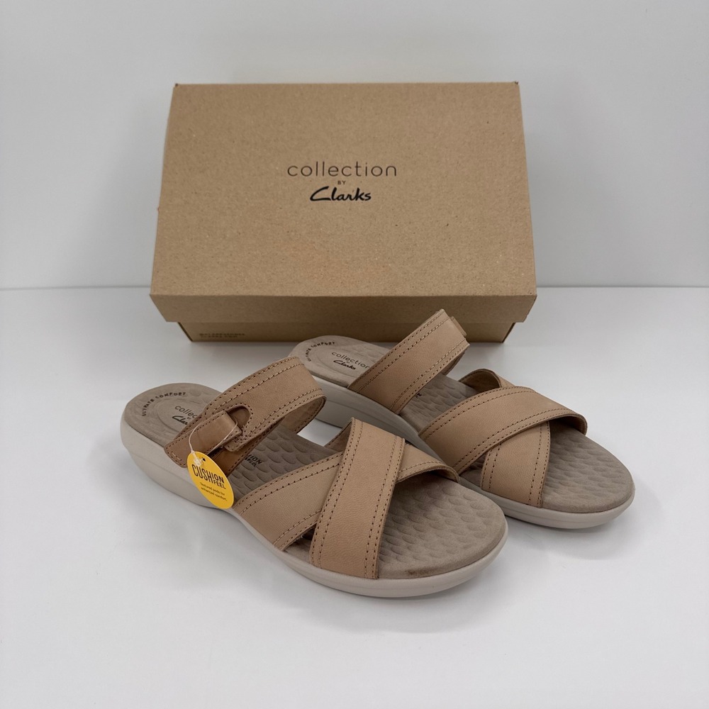 Clarks Collection NEW Alexis Art Womens 9 Sand Nubuck Leather Slide Sandals